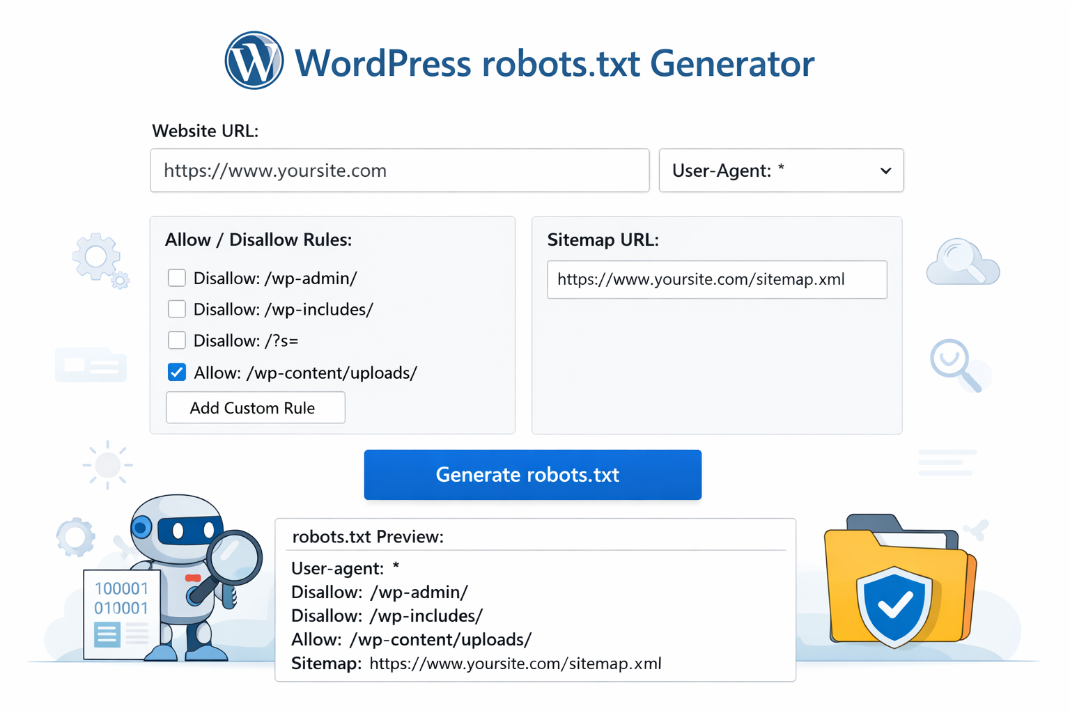 WordPress robots.txt Generator - Free SEO Tool