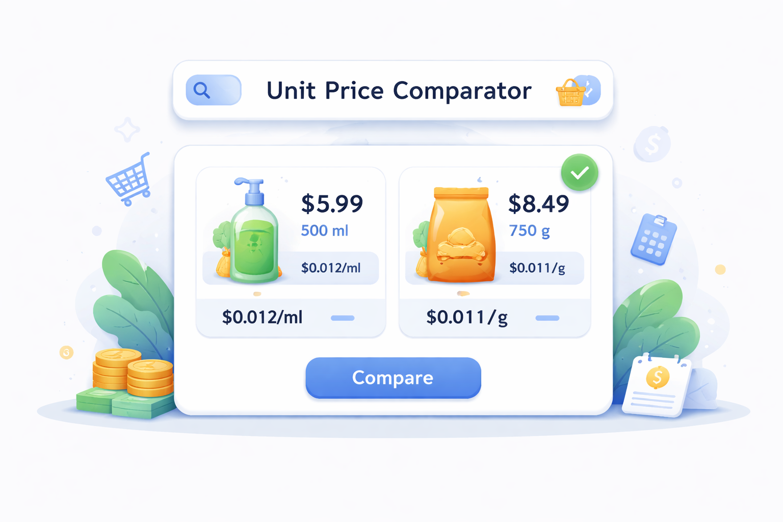 Unit Price Comparator - Compare Price Per Unit Easily